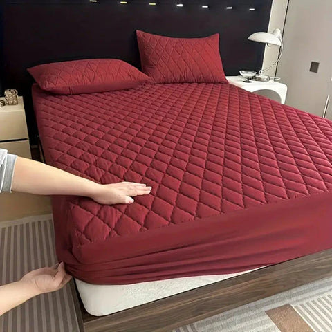 Cotton Quilted Waterproof Mattress Cover - Maroon