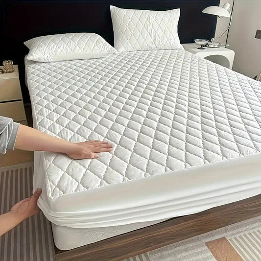 Cotton Quilted Waterproof Mattress Cover - White
