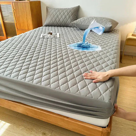 Cotton Quilted Waterproof Mattress Cover - Grey